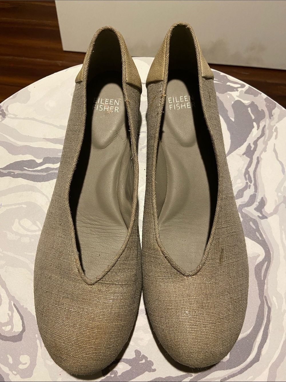 Eileen Fisher Taupe Canvas Slip-On Flats Women’s Size 7.5